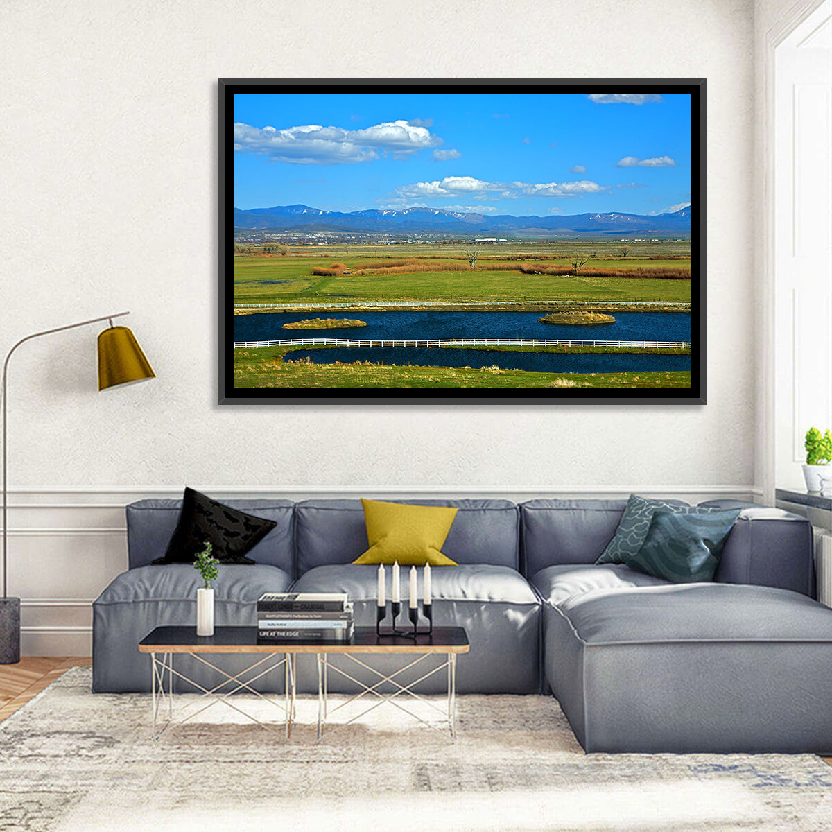 Genoa Township Pond View Wall Art in a room, landscape