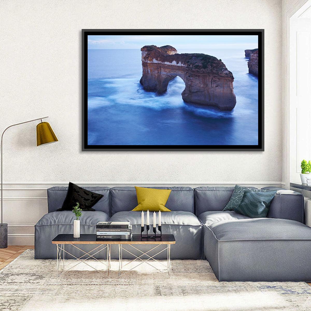 London Arch Ocean Cliffs at Dawn Wall Art in a room, landscape