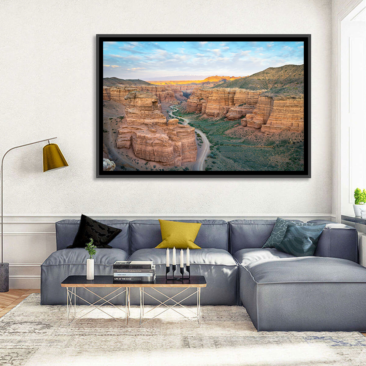 Charyn Canyon at Golden Hour Wall Art in a room, landscape