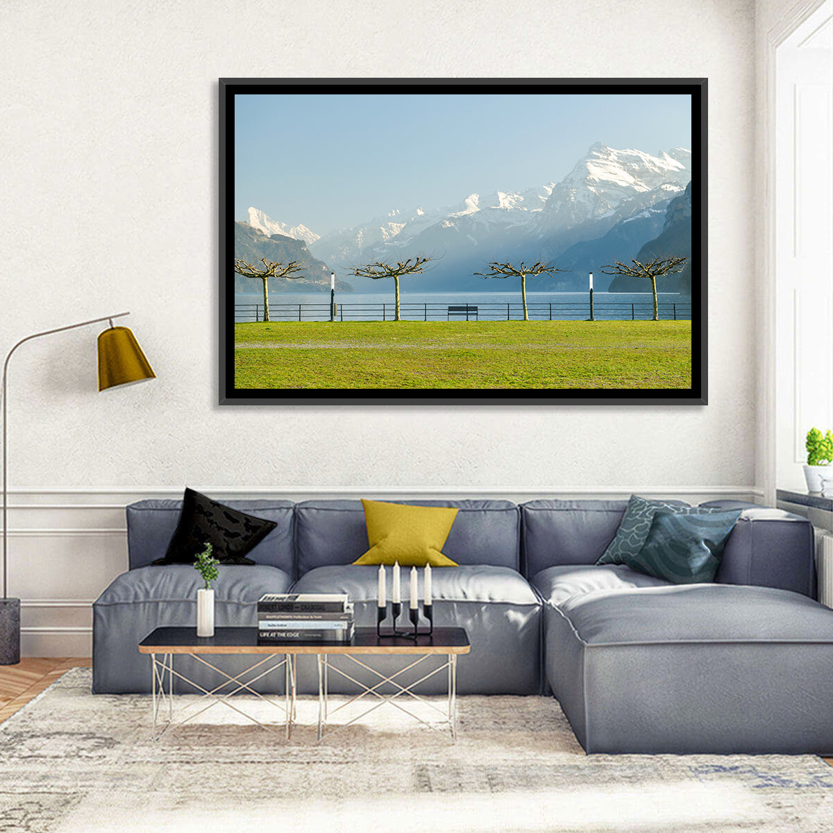 Lake Lucerne Landscape Wall Art in a room, landscape