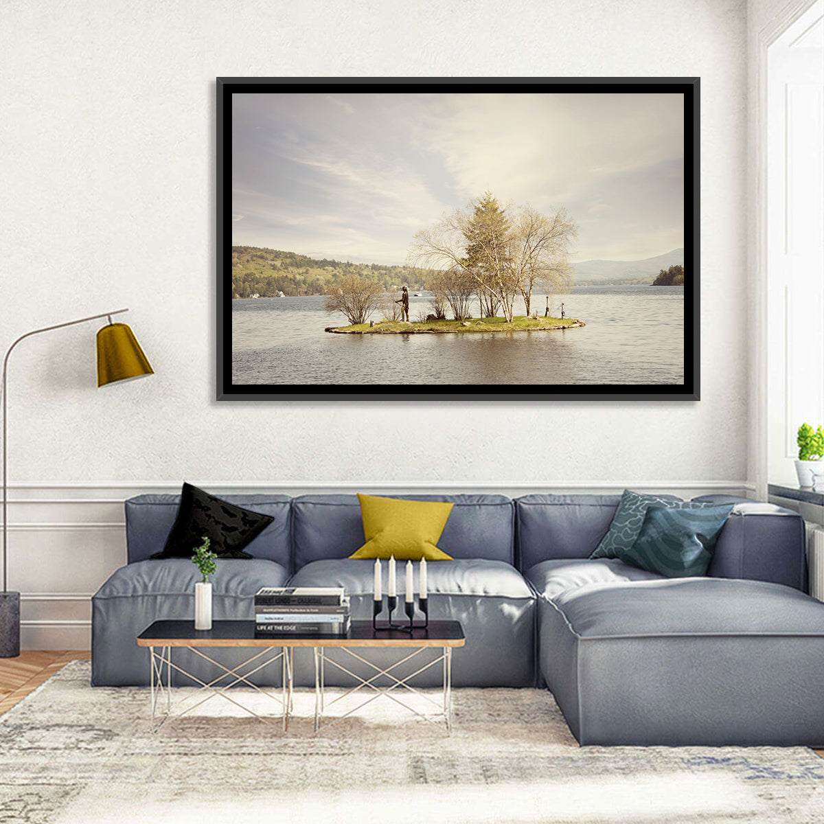Lake Winnipesaukee Wall Art in a room, landscape