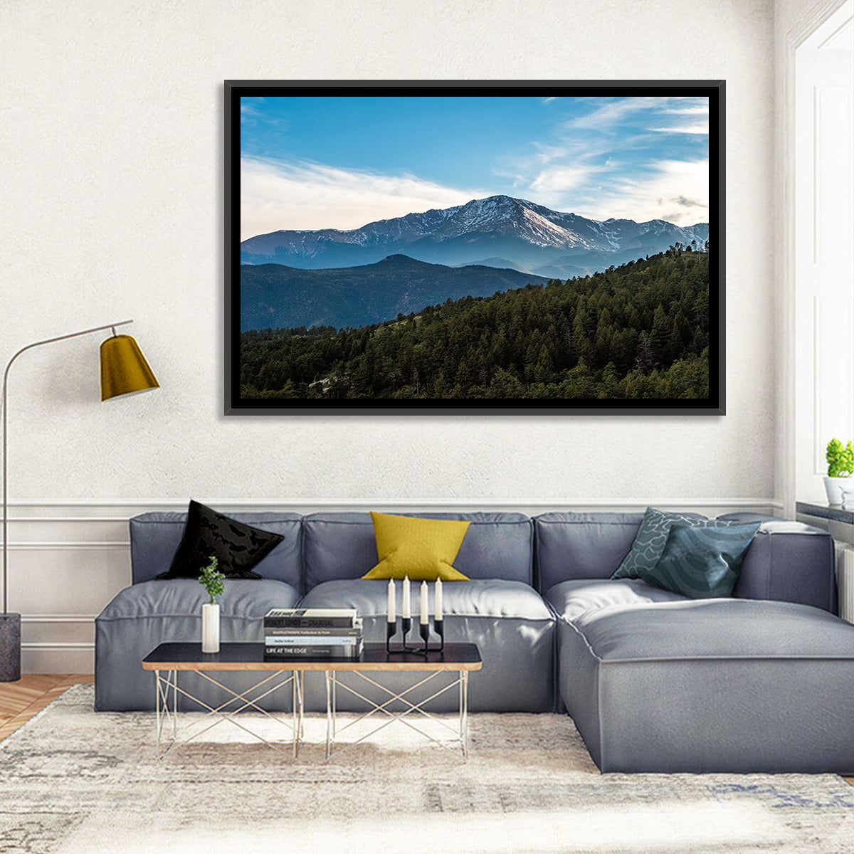 Pikes Peak Mountain Landscape Wall Art in a room, landscape
