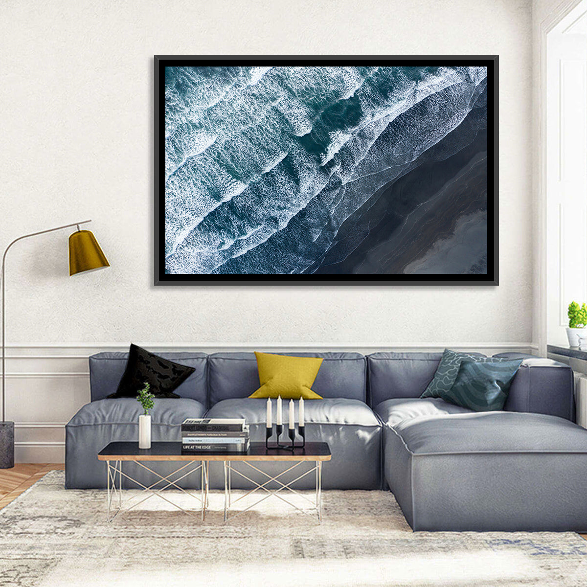Volcanic Surf on Black Sand Wall Art in a room, landscape