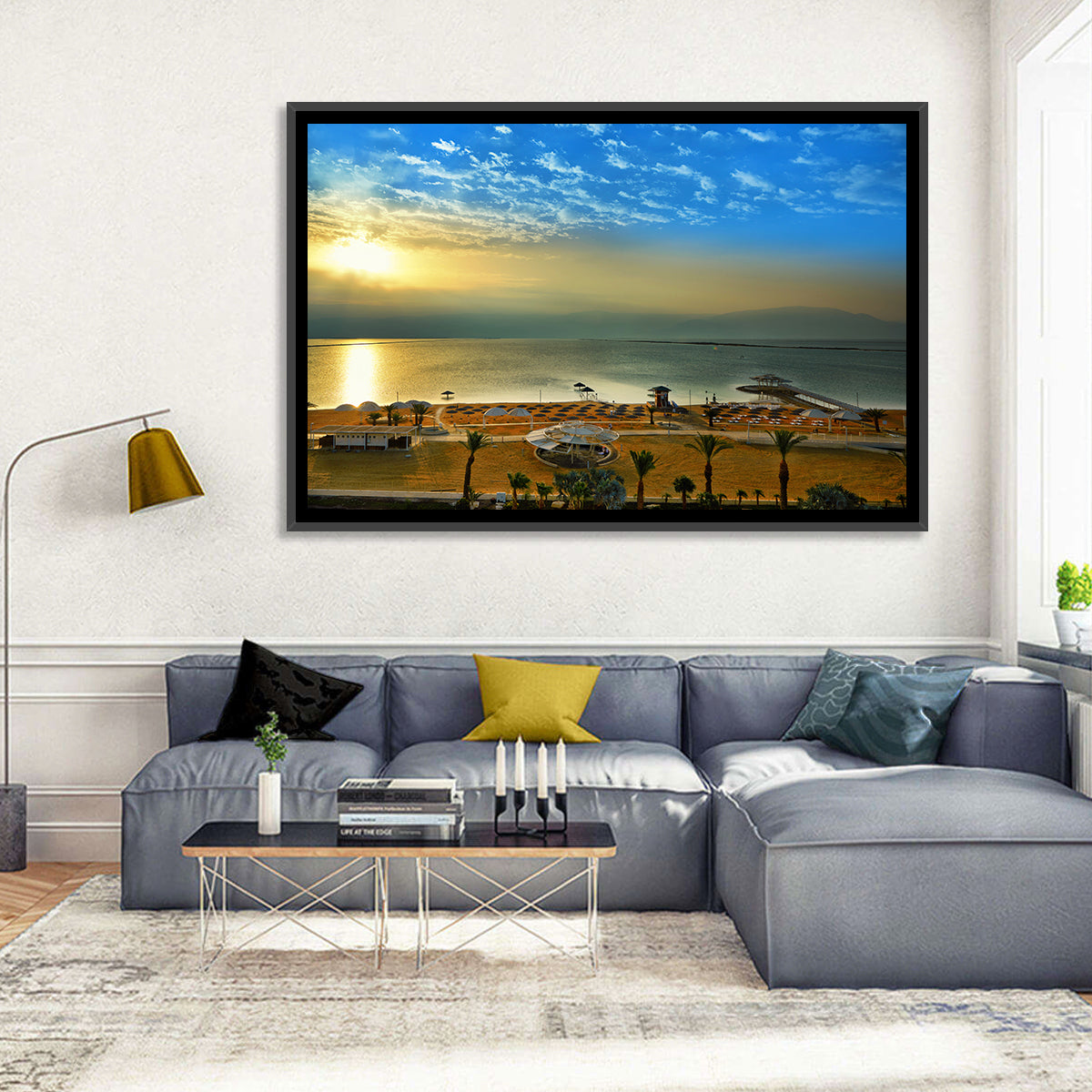 Dead Sea Sunset Wall Art in a room, landscape