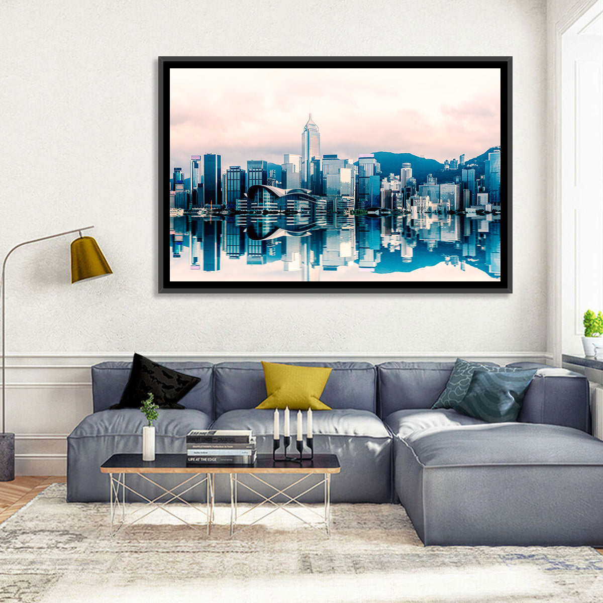 Victoria Harbour Sketch at Dusk Wall Art in a room, landscape