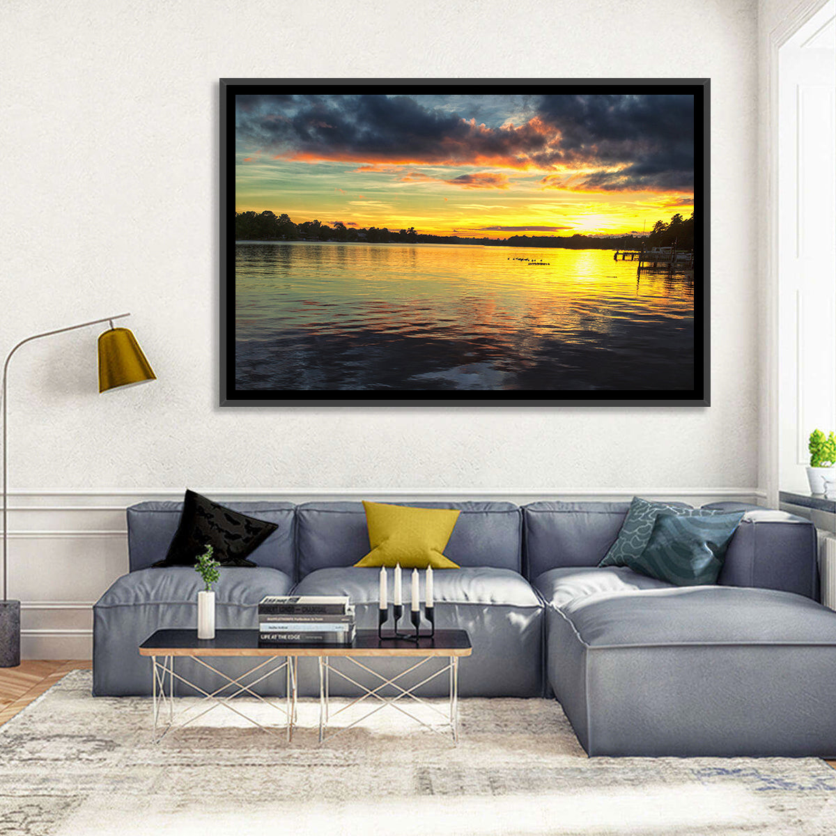Lake Marion Sunset Wall Art in a room, landscape