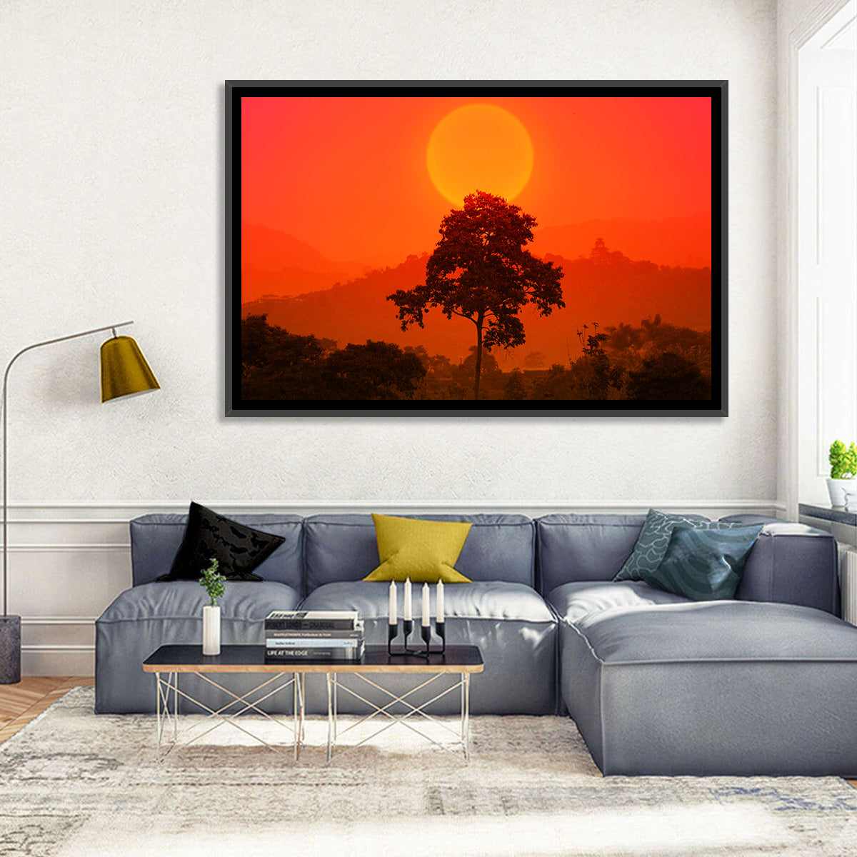 African Summer Sunset Wall Art in a room, landscape