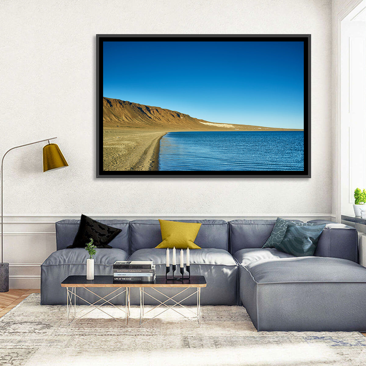 Khyargas Nuur Shoreline Wall Art in a room, landscape
