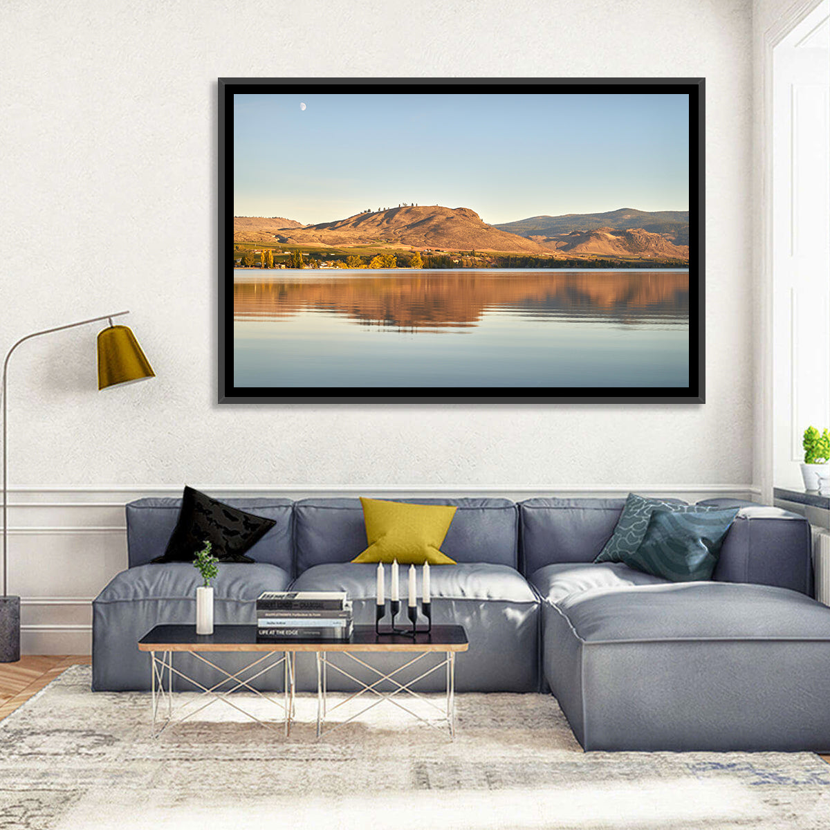 Osoyoos Lake Moonlit Reflection Wall Art in a room, landscape