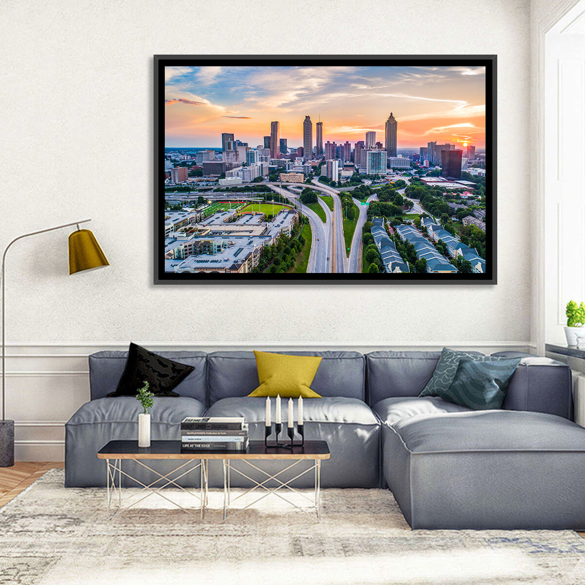 Downtown Atlanta Skyline Wall Art in a room, landscape