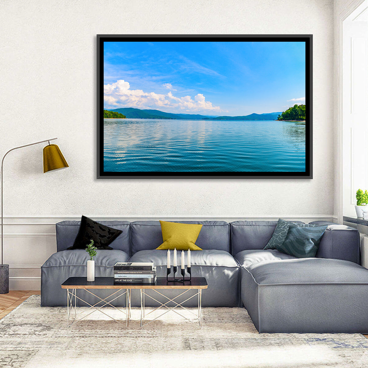 Lake Jocassee Wall Art in a room, landscape