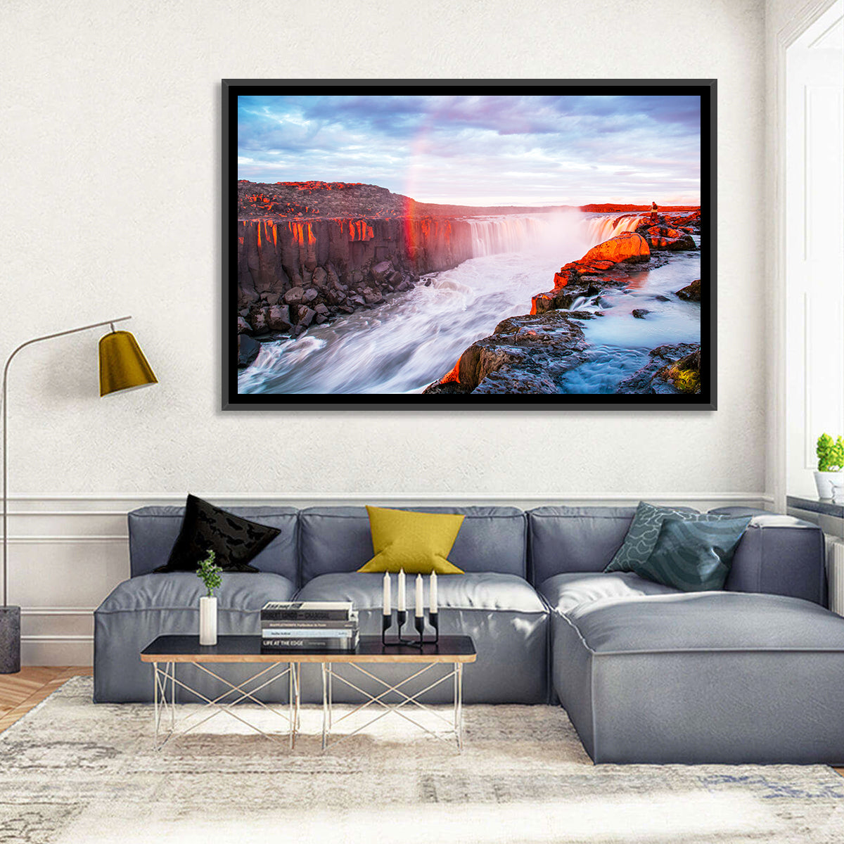 Golden Hour Selfoss Falls Rainbow Wall Art