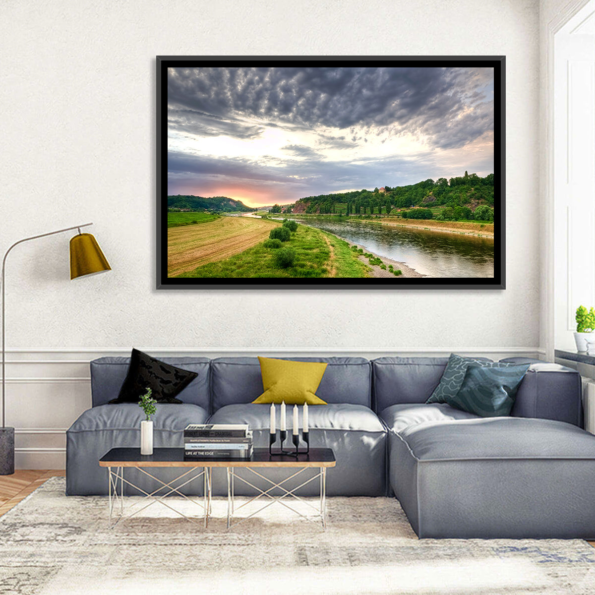 Elbe River at Golden Hour Wall Art in a room, landscape
