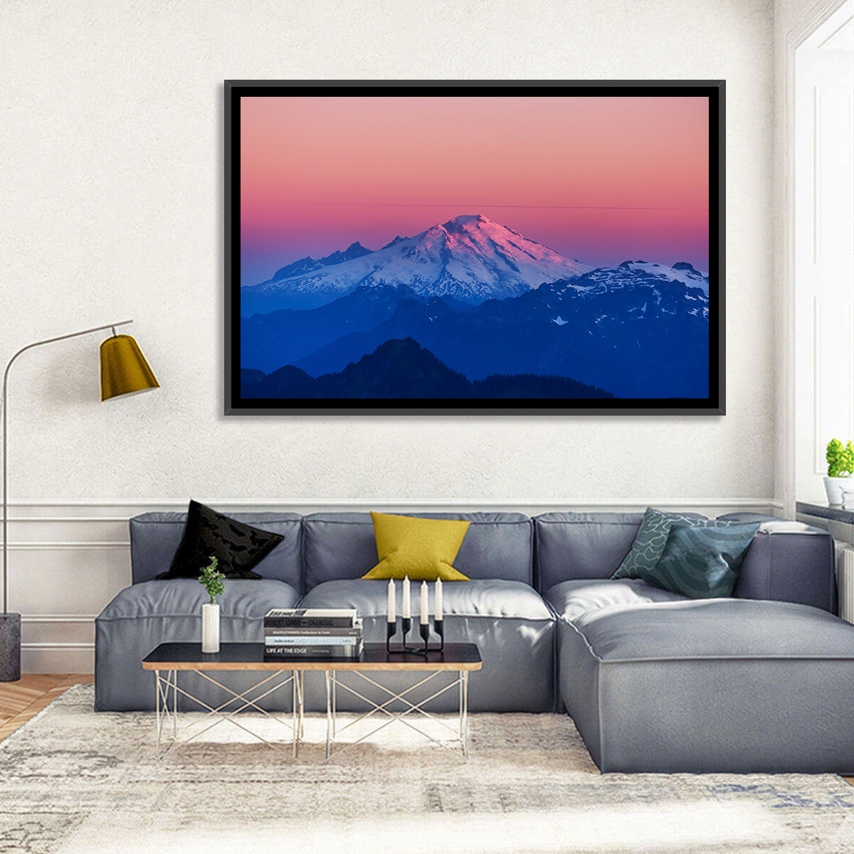 Mount Baker Alpenglow Wall Art in a room, landscape