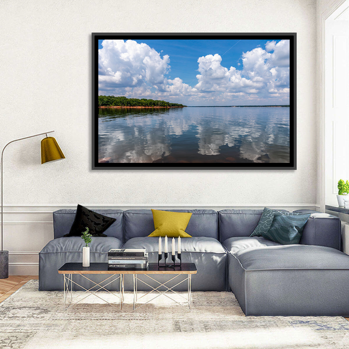 Thunderbird Lake Reflections Wall Art in a room, landscape