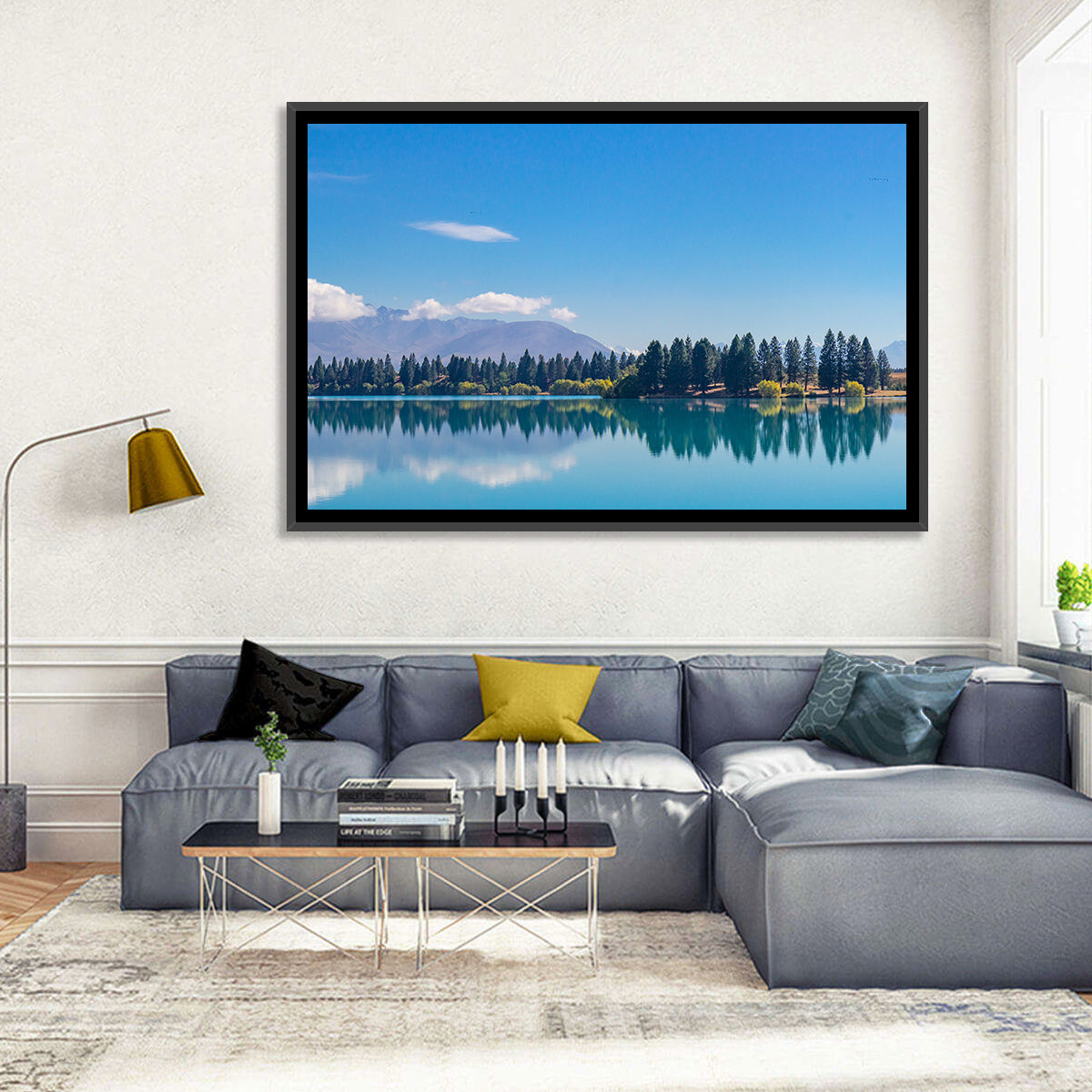 Lake Ruataniwha Reflection Wall Art in a room, landscape