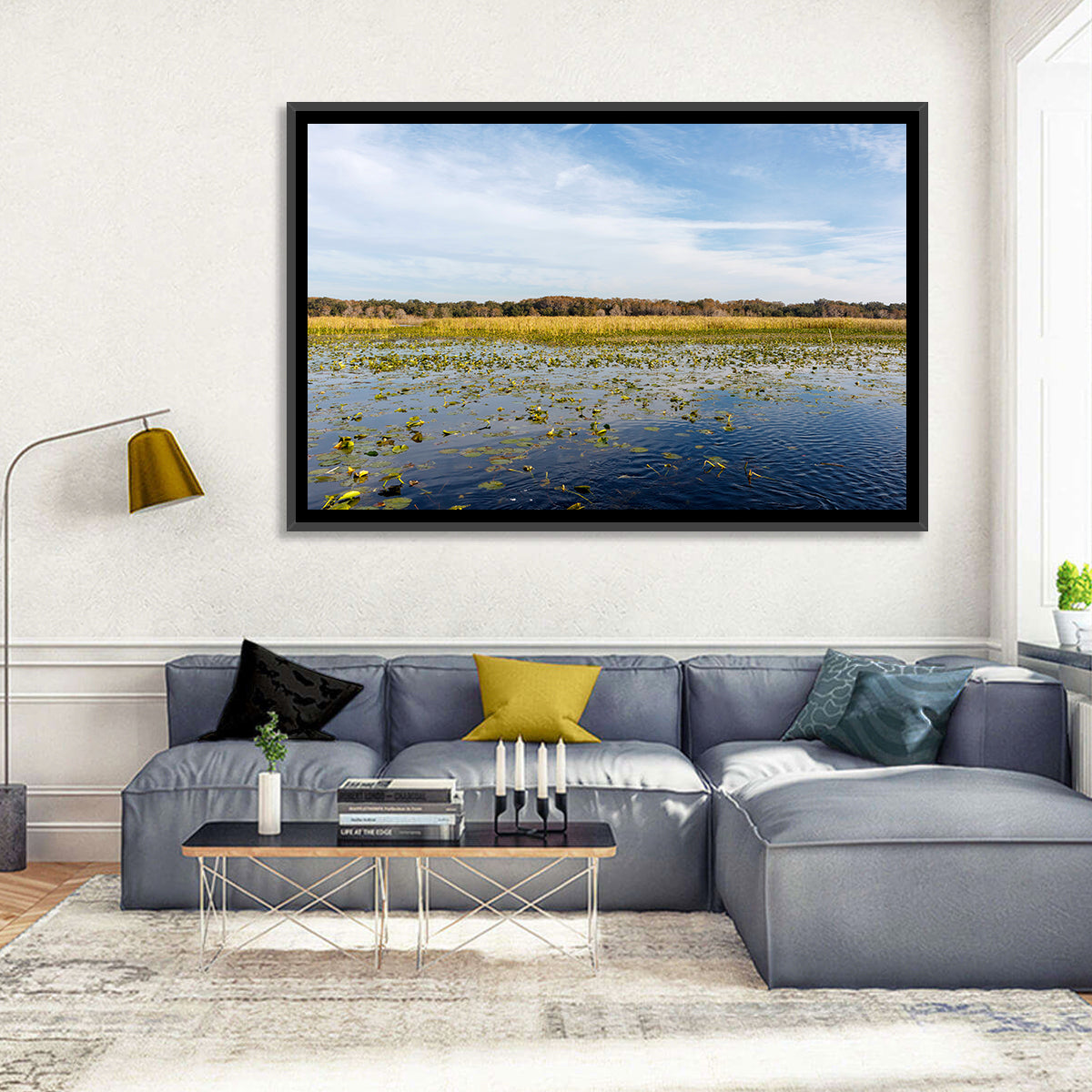 Cloudy Lake Toho Wall Art in a room, landscape