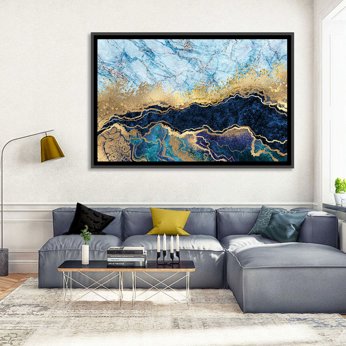 Blue Marble with Gold Veins Wall Art