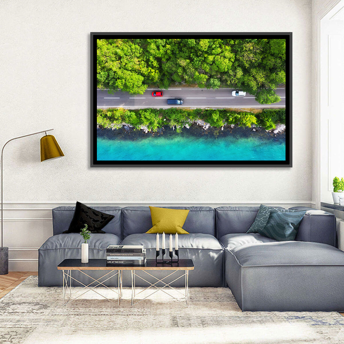 Sea Coast Highway Wall Art in a room, landscape