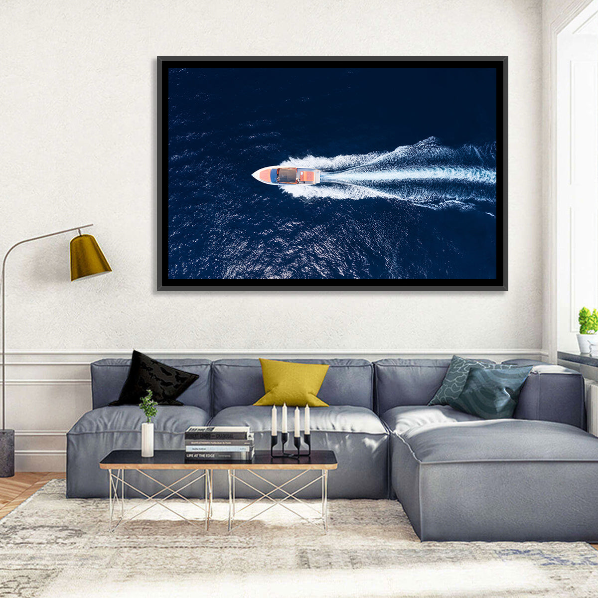 Sleek Speedboat Over Navy Sea Wall Art