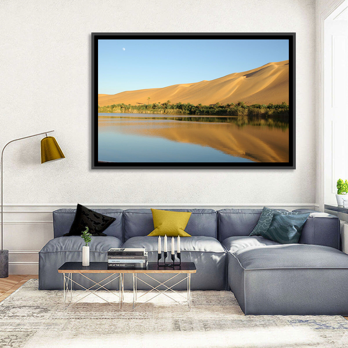 Desert Oasis Reflection Wall Art in a room, landscape