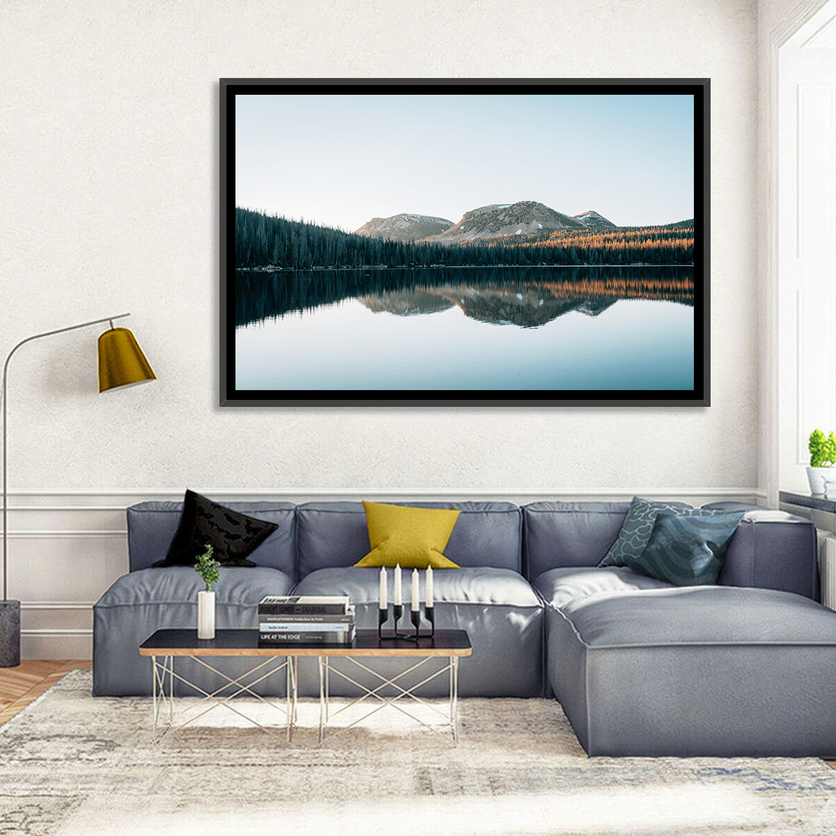 Mirror Lake Utah Reflection Wall Art in a room, landscape