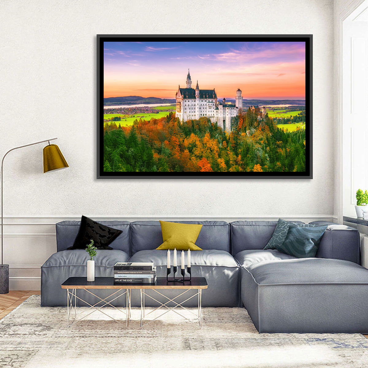Neuschwanstein Castle at Autumn Sunset Wall Art
