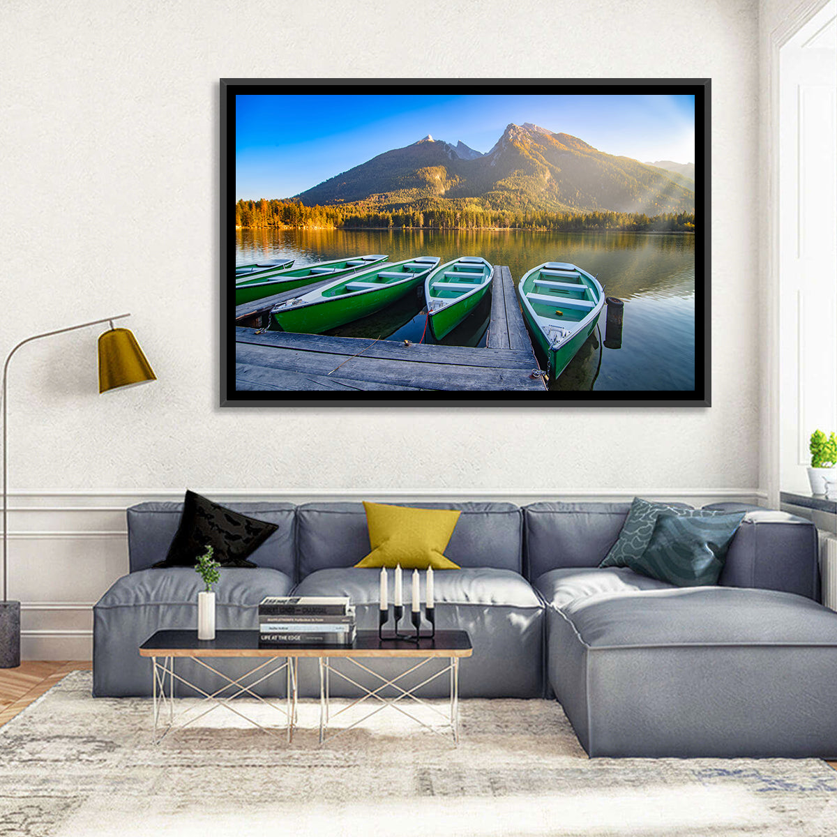Moored Boats at Hintersee Wall Art in a room, landscape