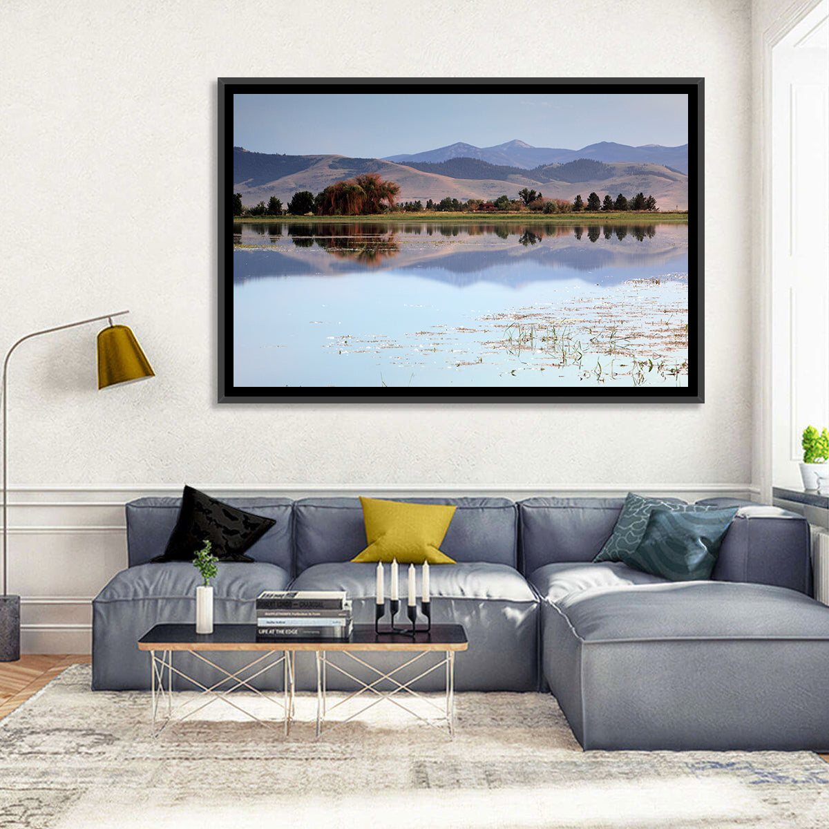 Mission Valley Lake Reflection Wall Art in a room, landscape