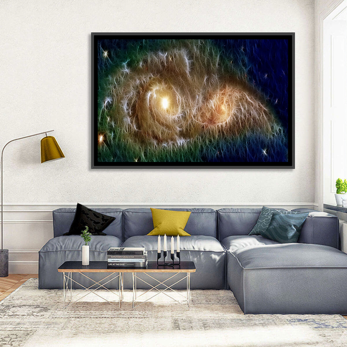 Infinite Universe and Galaxies Wall Art in a room, landscape