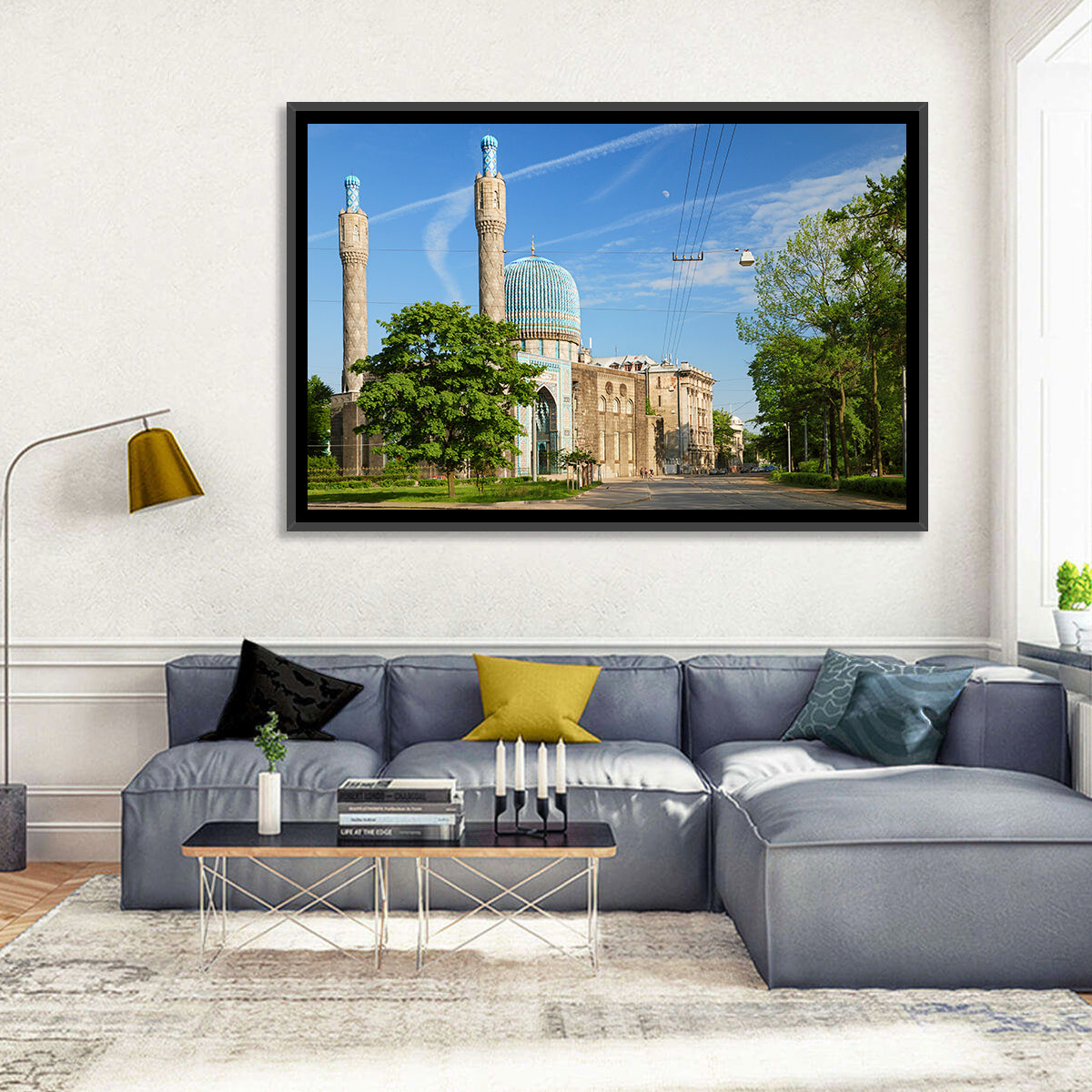 Saint Petersburg Mosque Blue Dome Wall Art in a room, landscape