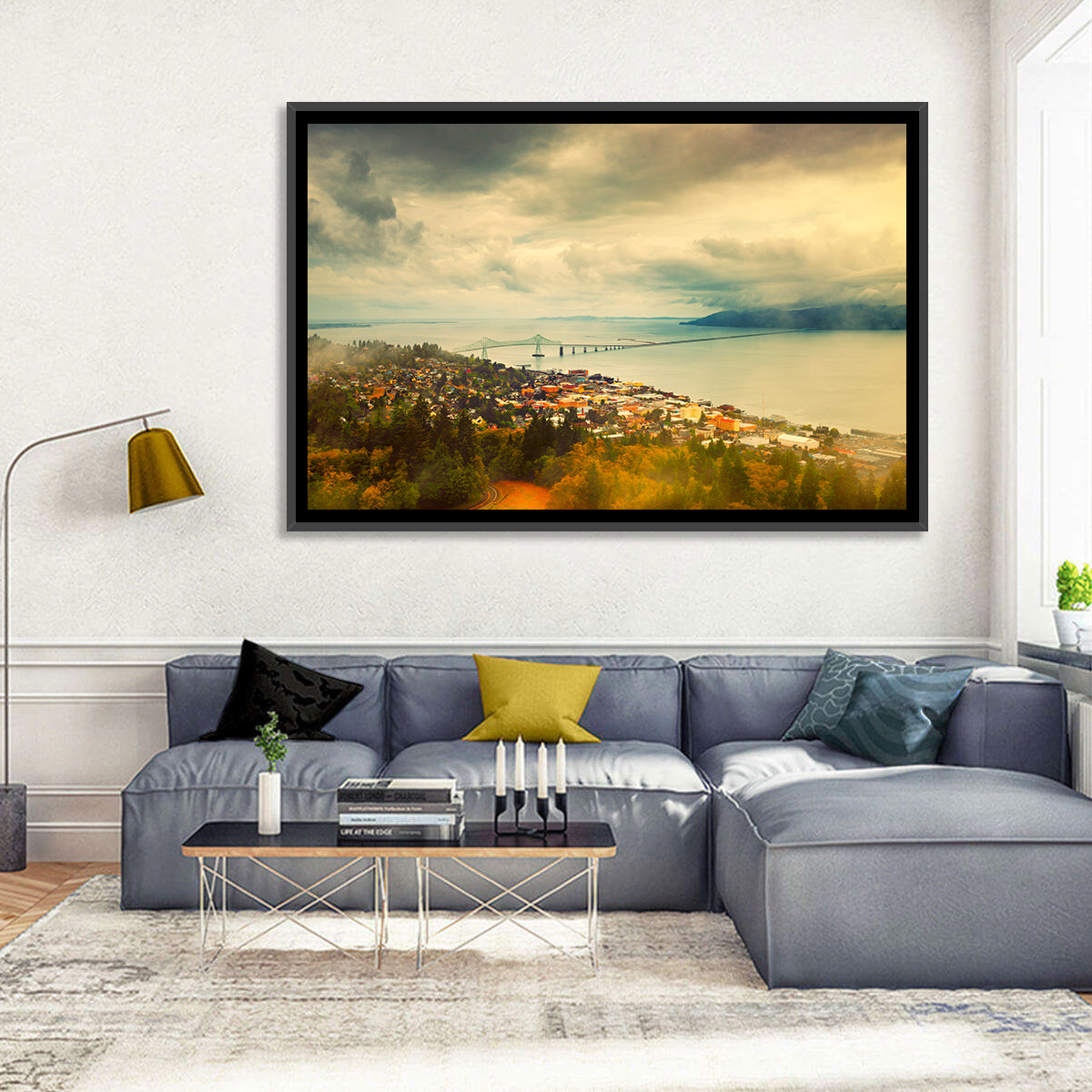 Astoria-megler Bridge Cityscape Wall Art in a room, landscape