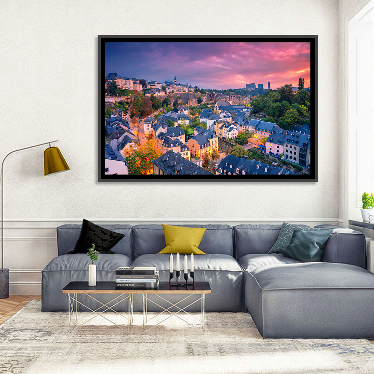 Luxembourg Grund at Dusk Wall Art in a room, landscape