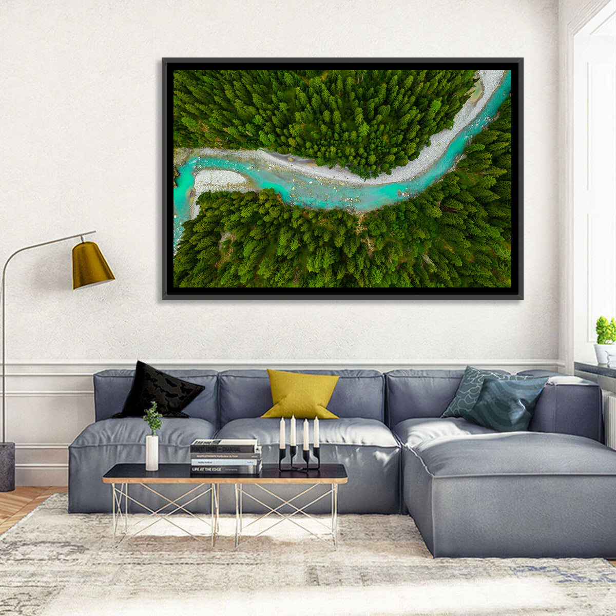 Inn River Aerial View Wall Art in a room, landscape