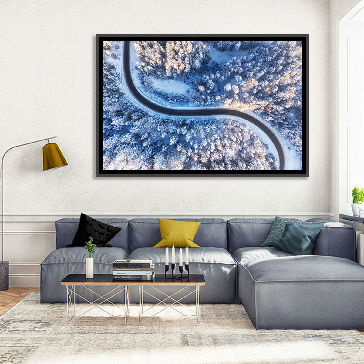 Snowy Forest Road at Golden Hour Wall Art