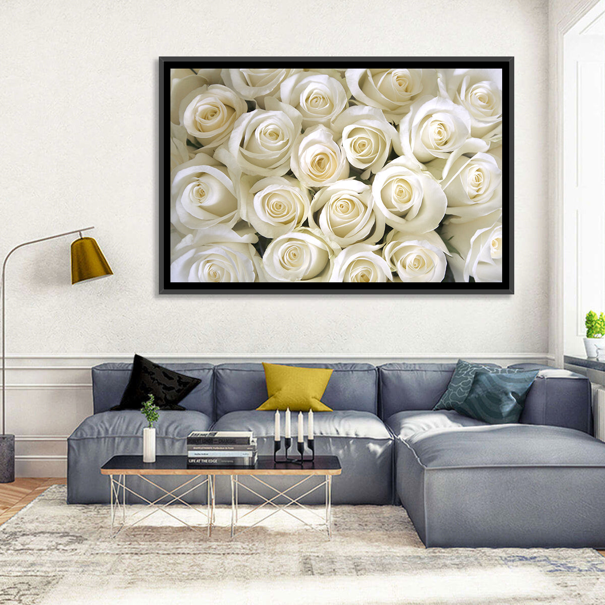 Silky Roses Wall Art in a room, landscape