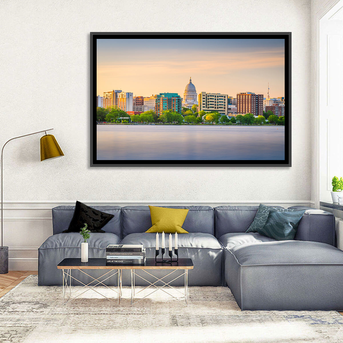 Madison Skyline at Lake Monona Wall Art in a room, landscape