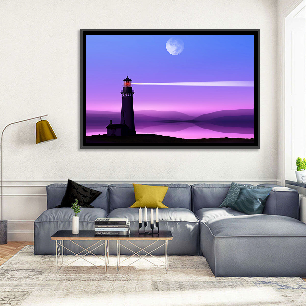 Moonlit Lighthouse Reflection Wall Art