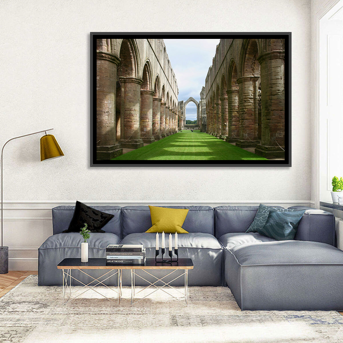 Fountains Abbey Ruins Grassy Nave View Wall Art in a room, landscape
