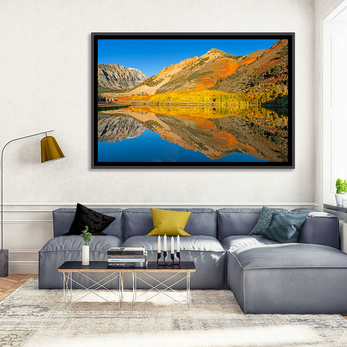 North Lake Autumn Reflection Wall Art in a room, landscape