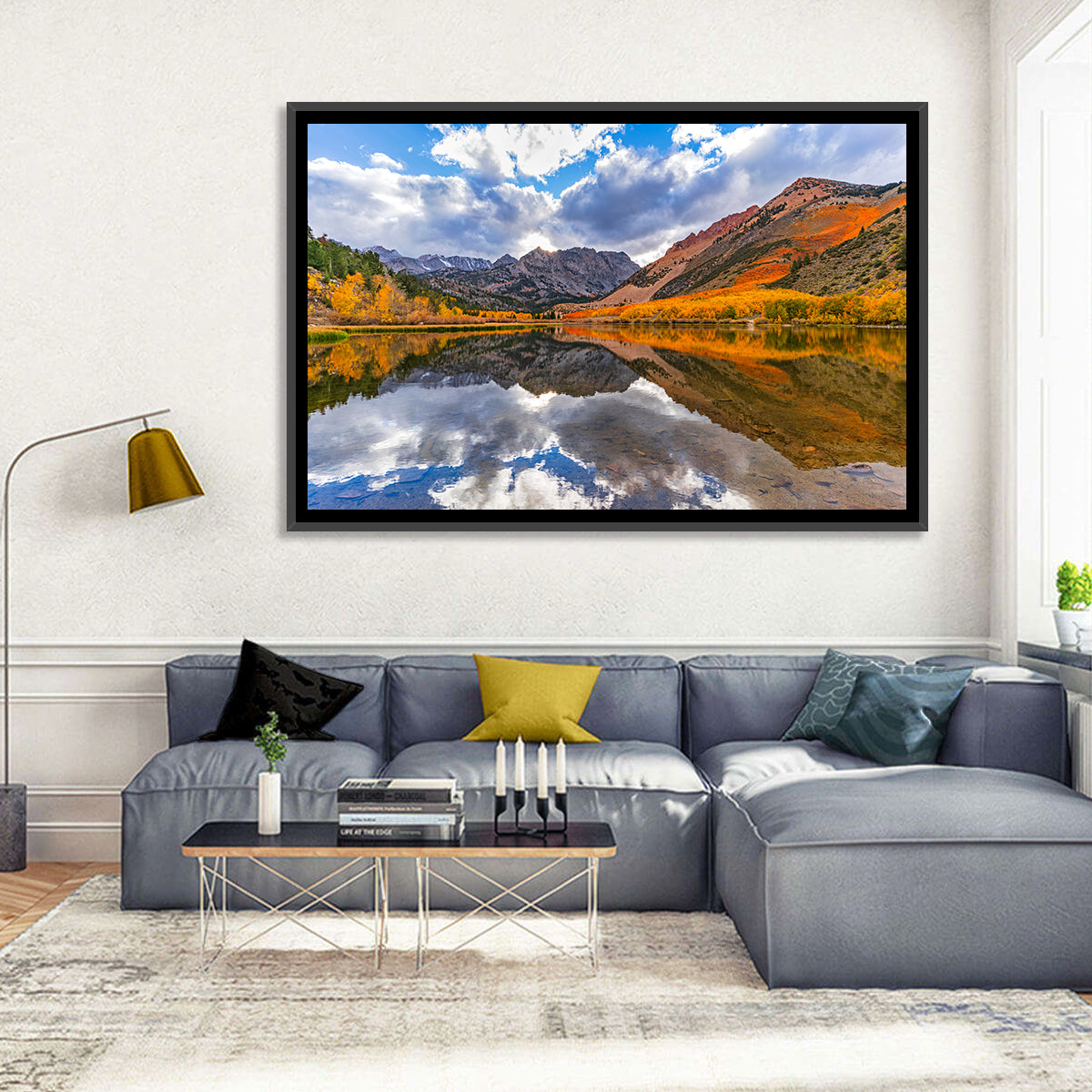 North Lake Autumn Reflection Wall Art in a room, landscape