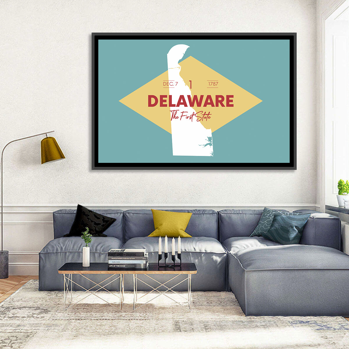Delaware State Map Graphic Wall Art in a room, landscape