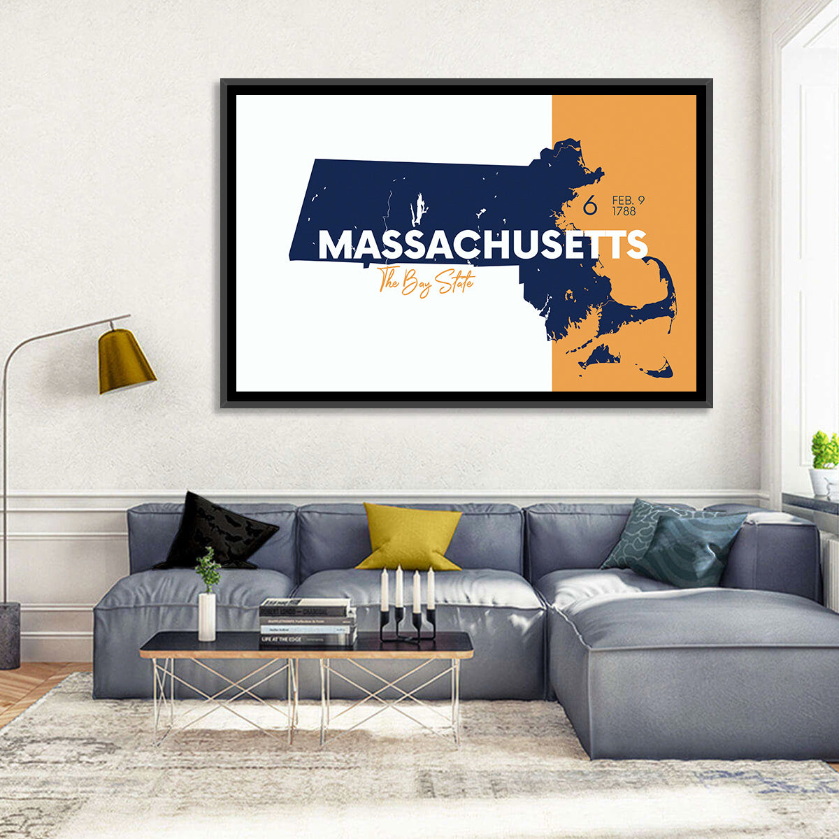 Massachusetts State Map Wall Art in a room, landscape