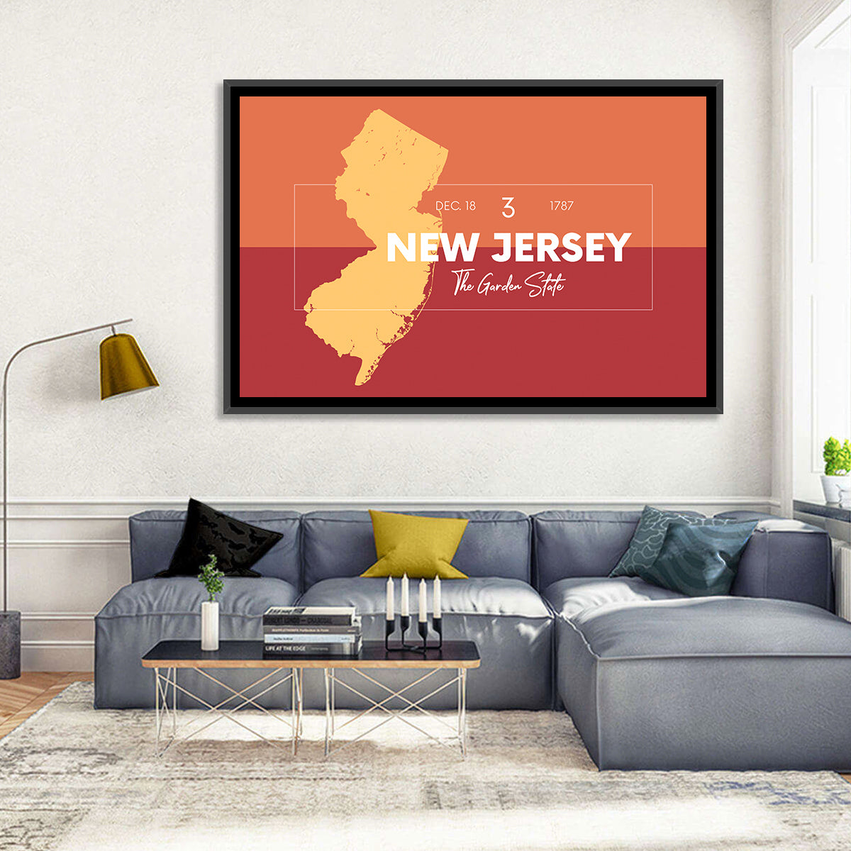 New Jersey State Map Wall Art in a room, landscape
