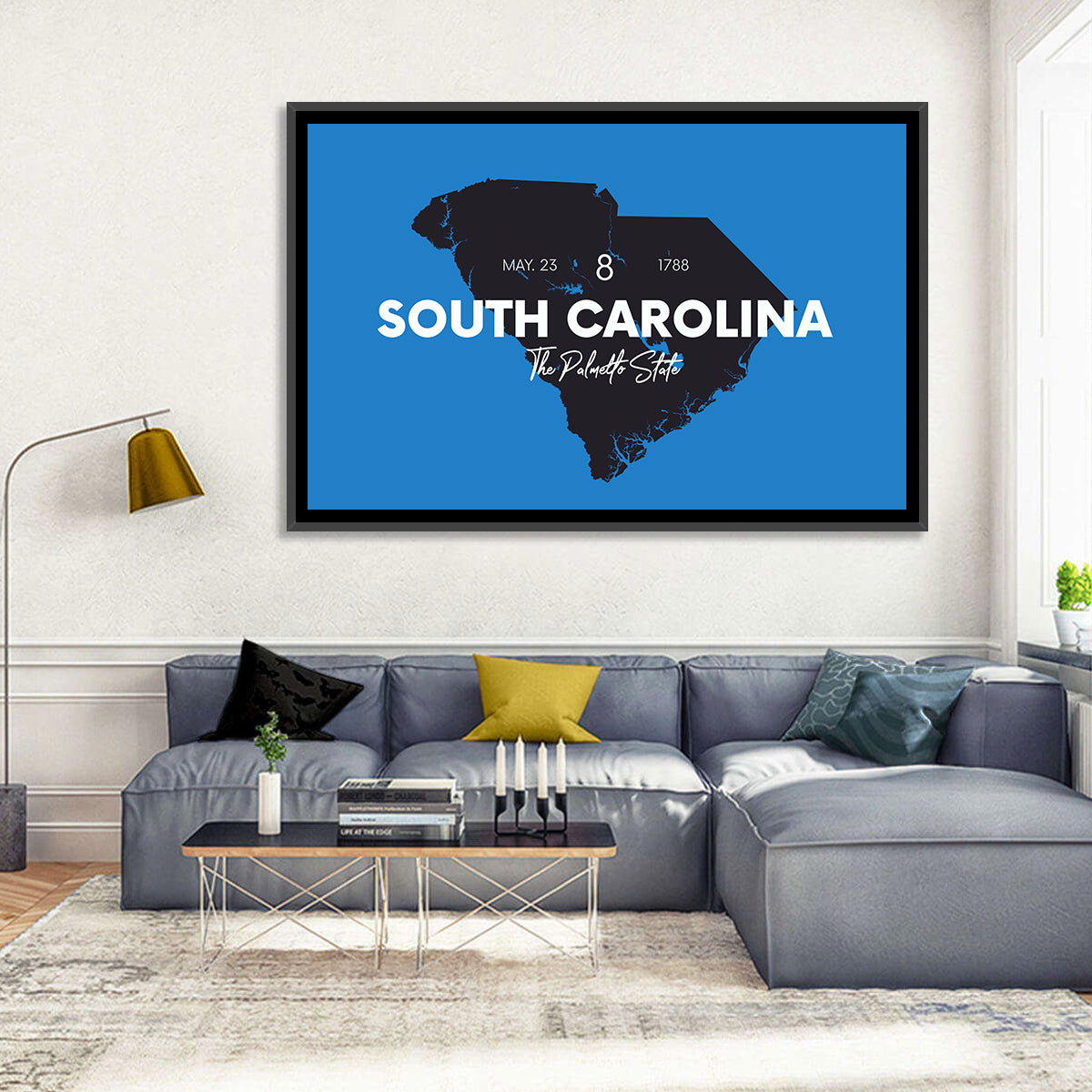 South Carolina State Map Wall Art in a room, landscape