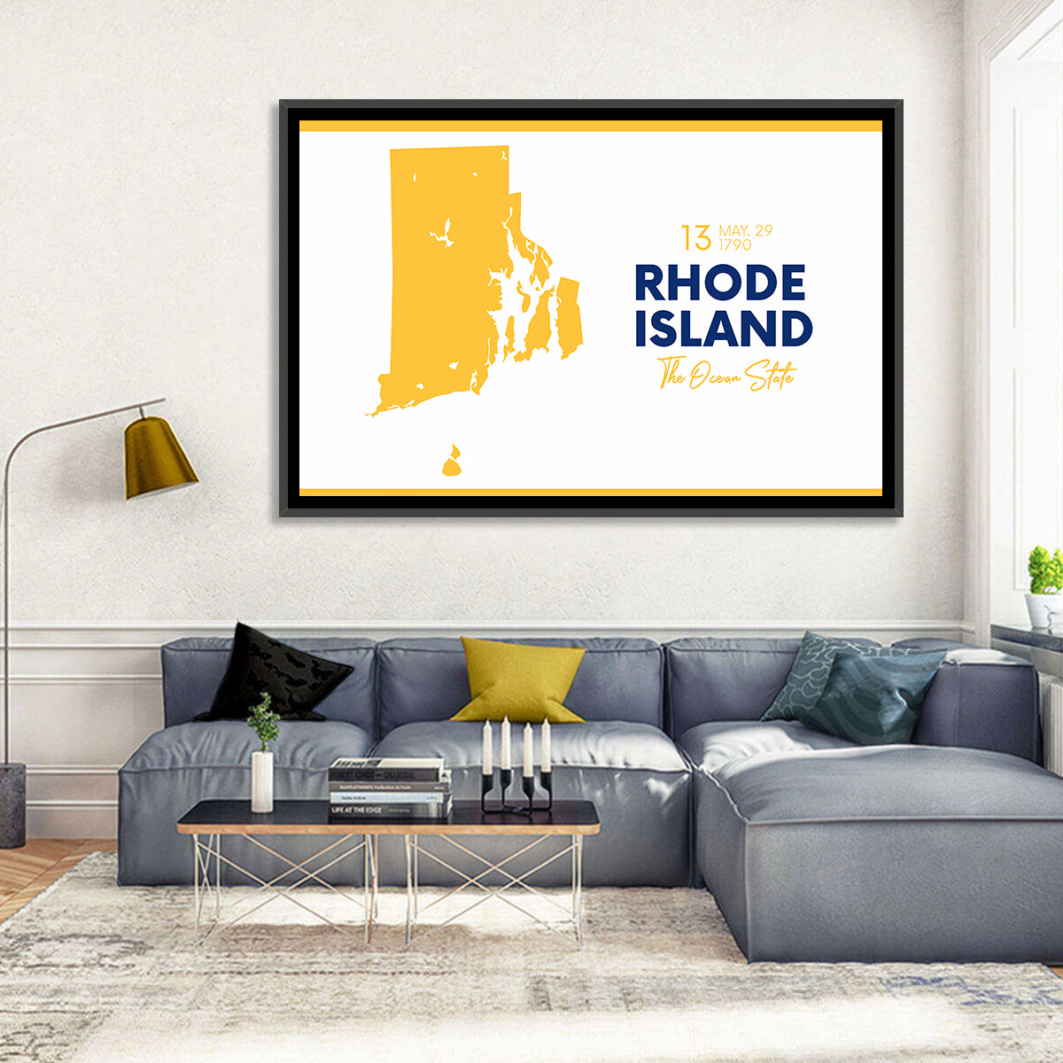 Rhode Island Map Wall Art in a room, landscape