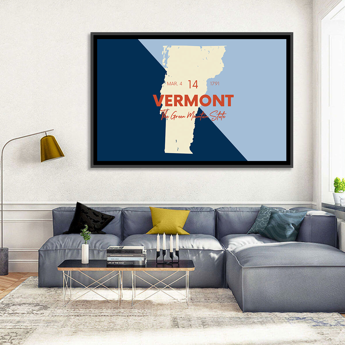 Vermont Map, Green Mountain State Wall Art in a room, landscape