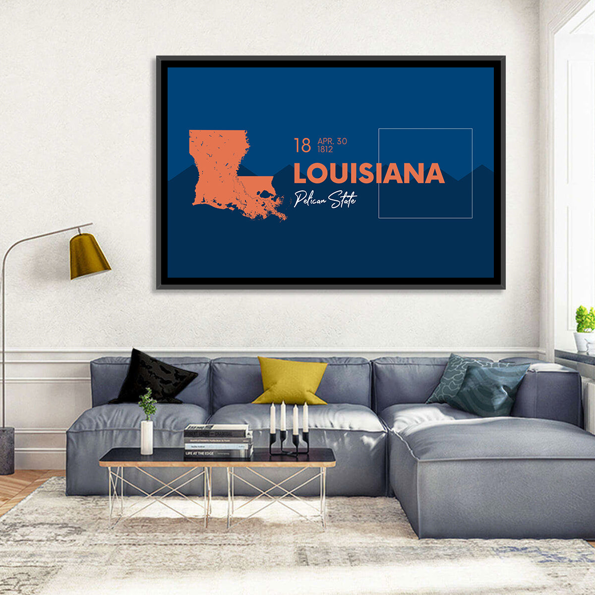 Louisiana Map, Pelican State Wall Art in a room, landscape