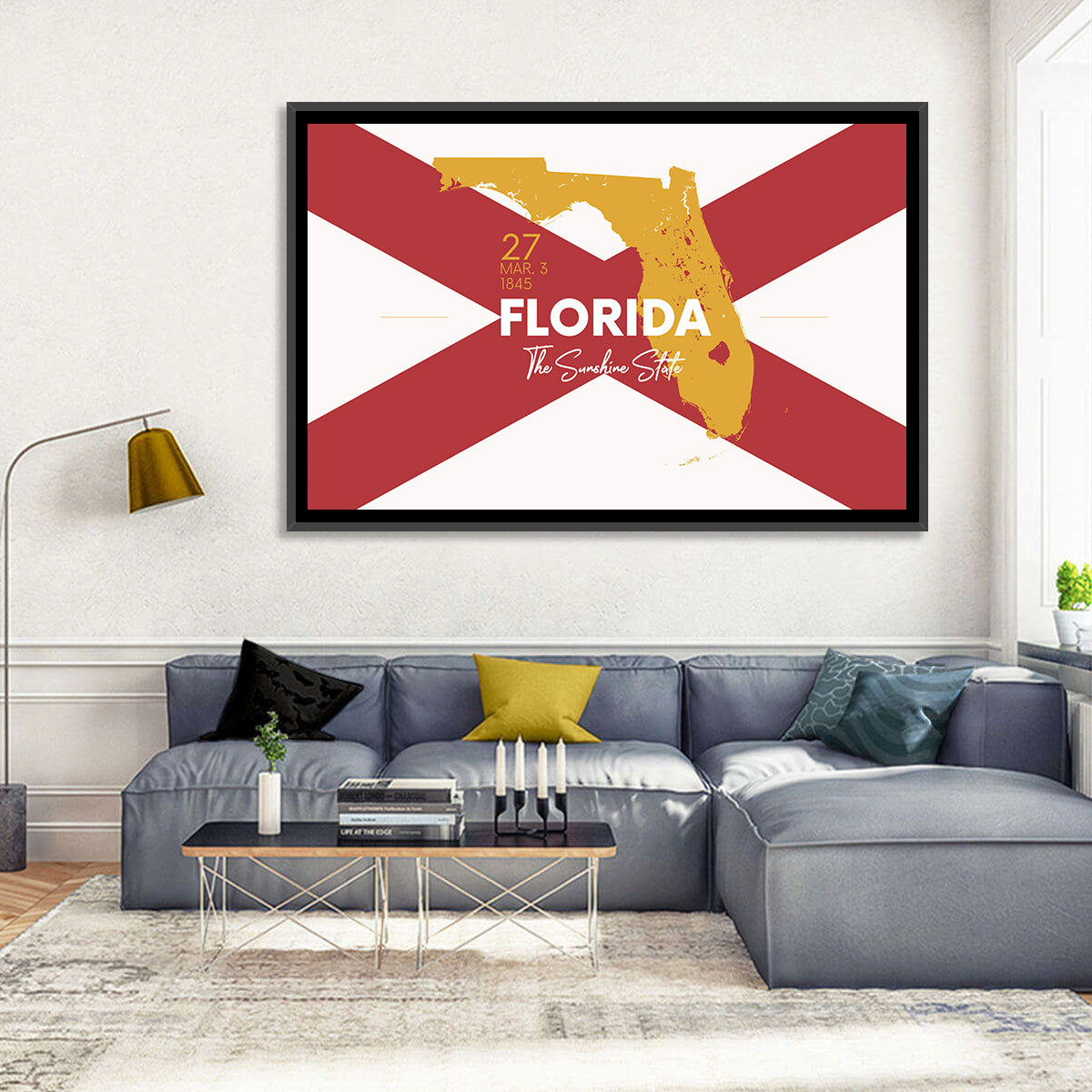 Florida Gold Map Graphic Wall Art