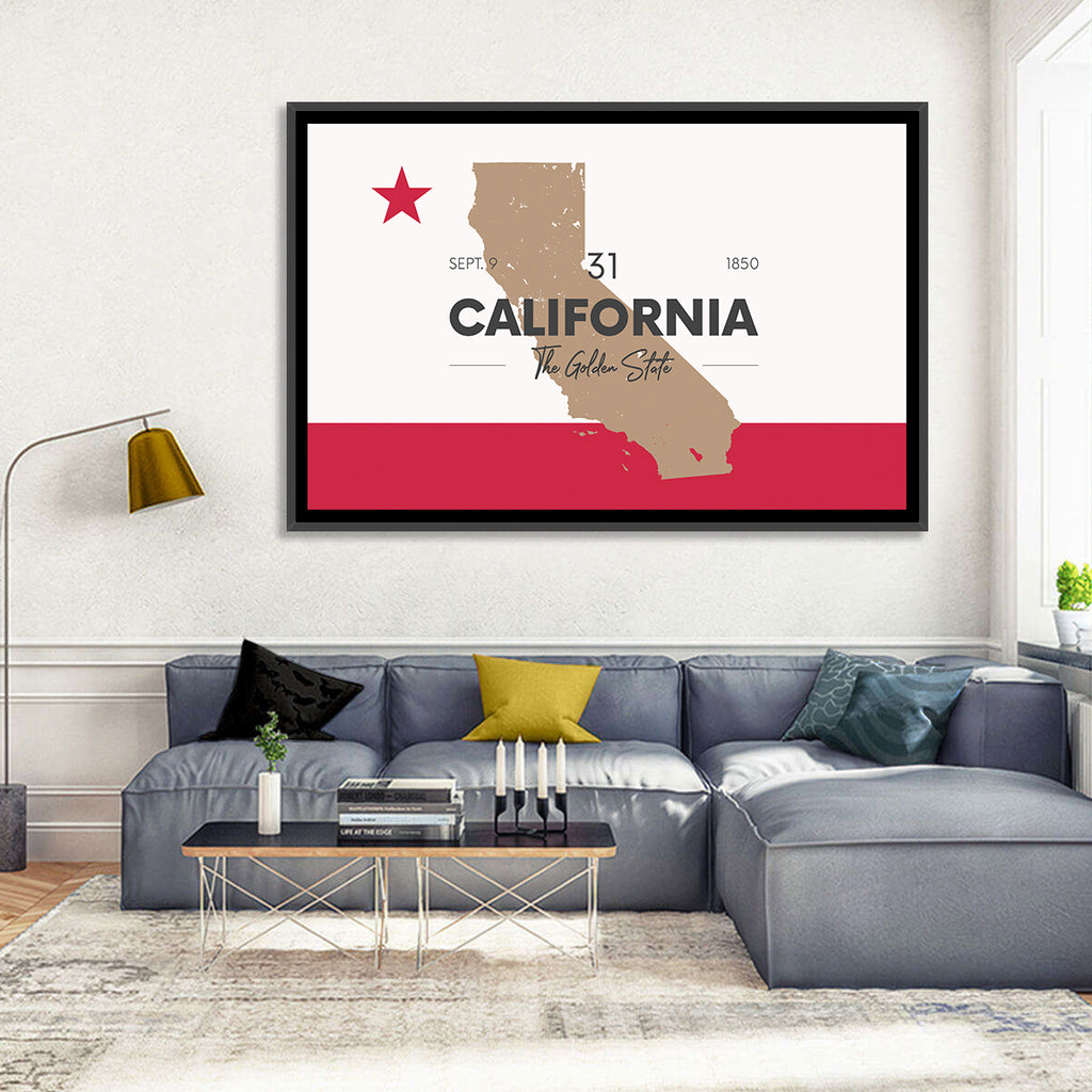 California Map with Red Star Wall Art